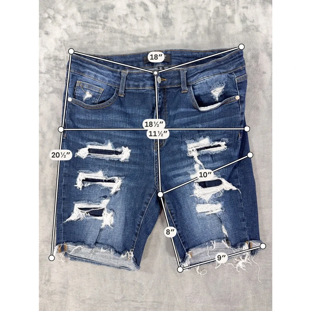 Judy Blue High Rise Distressed Shorts Women's Size XL Blue Dark Wash Bermuda